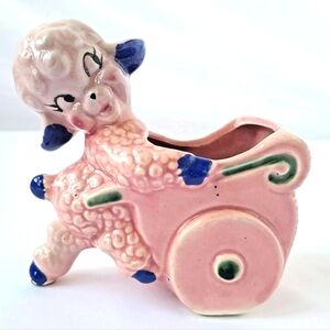 1950s Mid Century Anthropomorphic Pink Lamb Nursery Planter Baby Kitschy Vintage